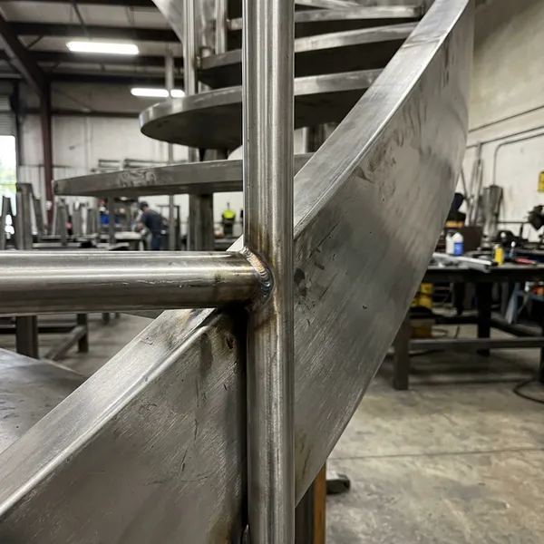 Curved cantilevered stair installation in progress in Toronto