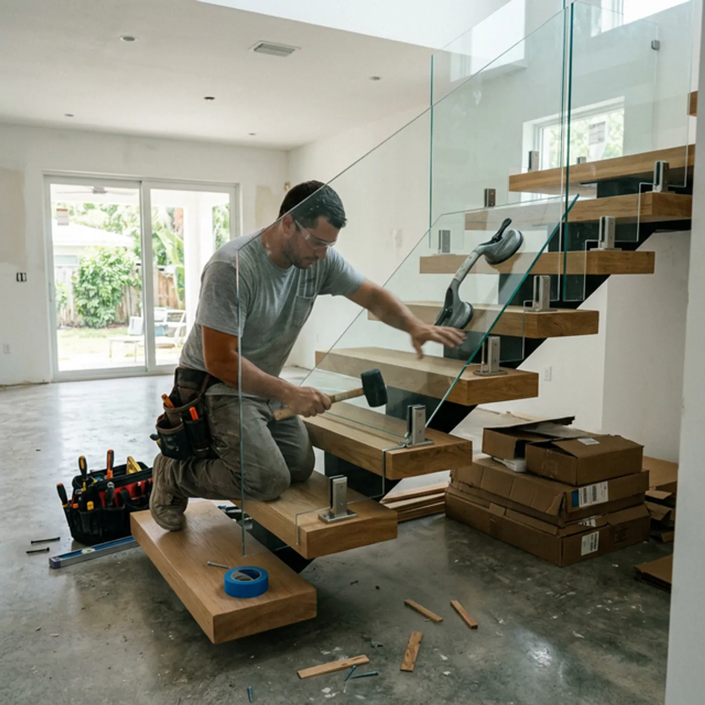 Custom floating stair installation in a Toronto home